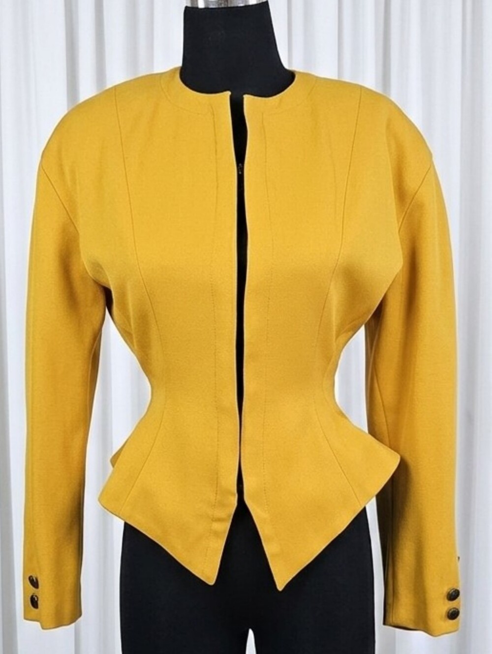 PSI By Alvin Bell Vintage Structured Peplum Blazer in Mustard Yellow